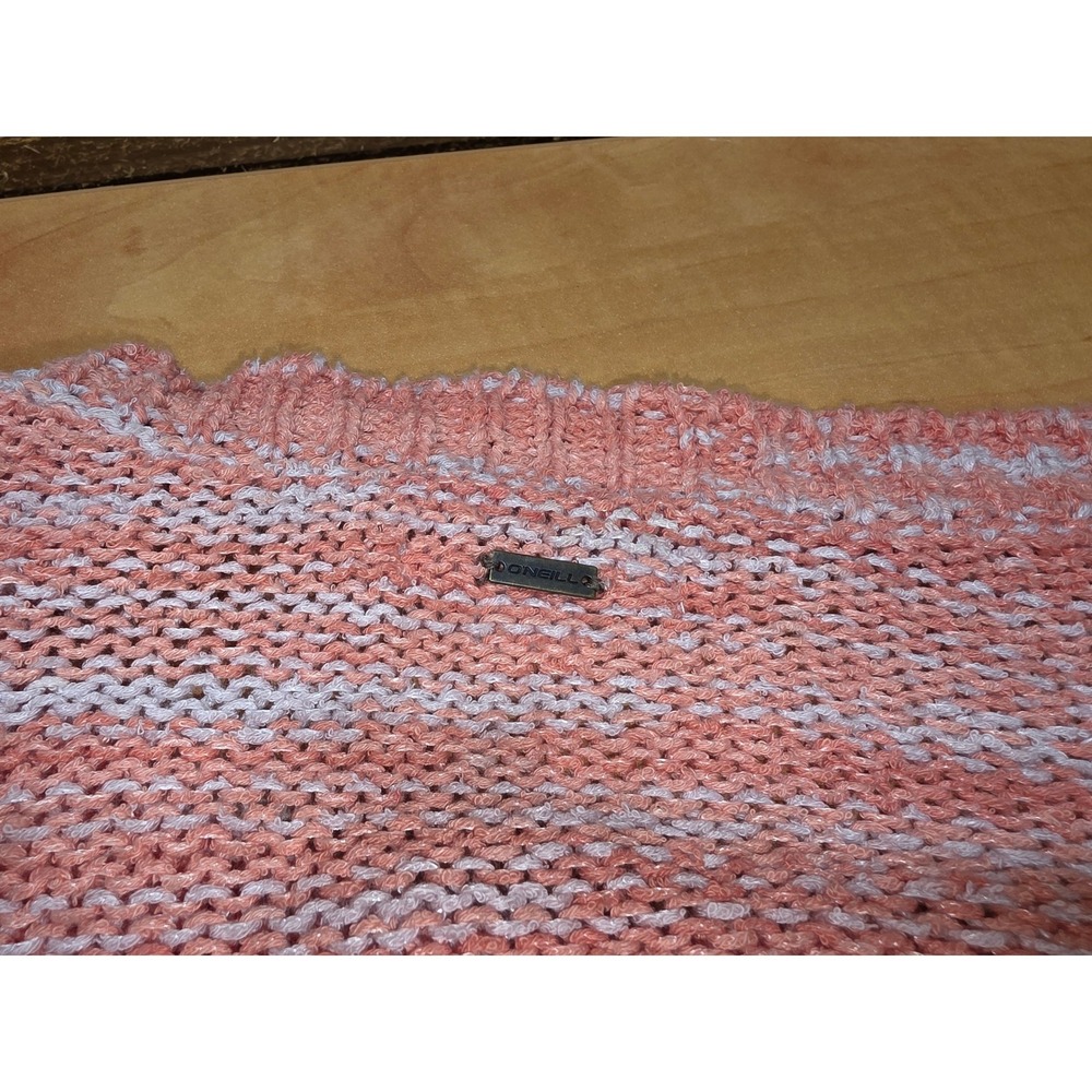 ONeill Womens XL Striped Knit Sweater Coral Teal White Drop Shoulder Relaxed - Picture 6 of 8